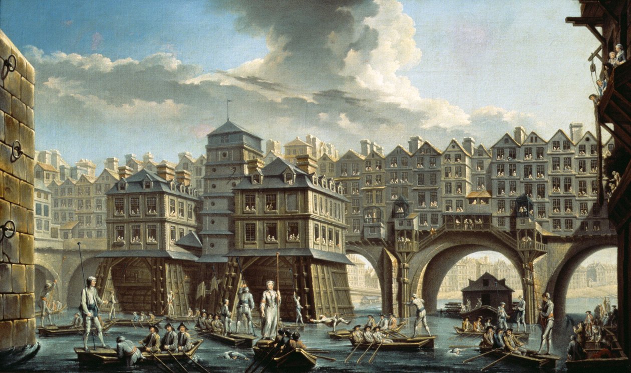 Proomujen kilpailu Pont Neufin edessä, Pariisissa tekijältä Nicolas Raguenet