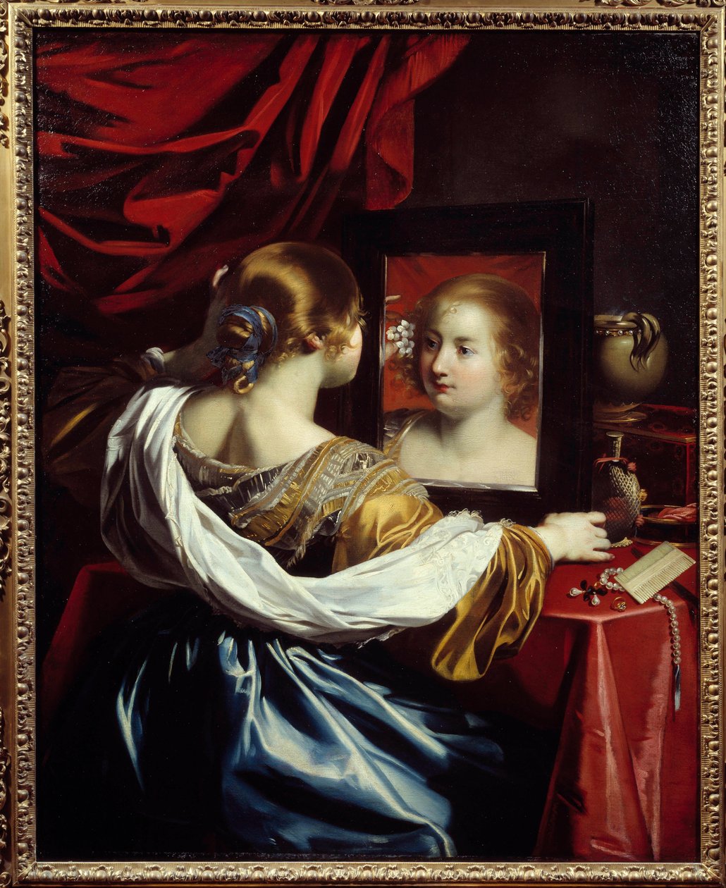 Nuori nainen vessassa Nicolas Regnierin (1590-1667) maalaus 1626 su. 1,3x1,05 m Lyon, musee des Beaux Arts - Nuori nainen wc:ssä. Nicolas Regnierin (1590-1667) maalaus tekijältä Nicolas Regnier
