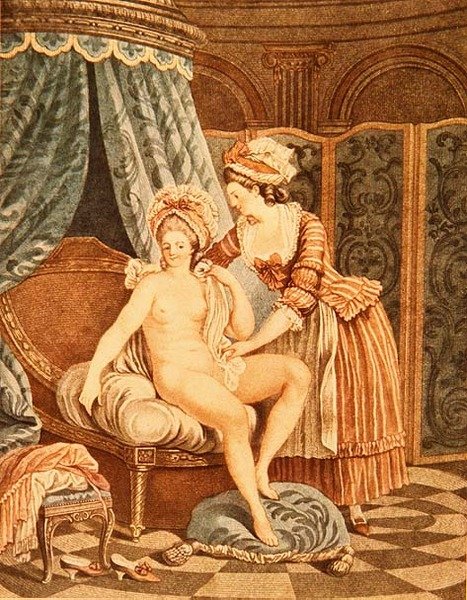 The Toilette, kaiverrus Louis Marin Bonnet (1736-93) (mezzotint) tekijältä Nicolas Rene (after) Jollain