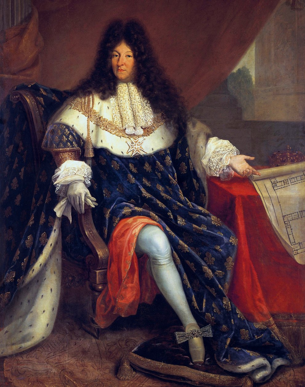 Ludvig XIV (1638-1715) Ranskan kuningas vuosina 1643-1715 esittäen Pyhän Kyrin kuninkaallisen talon tekijältä Nicolas Rene Jollain