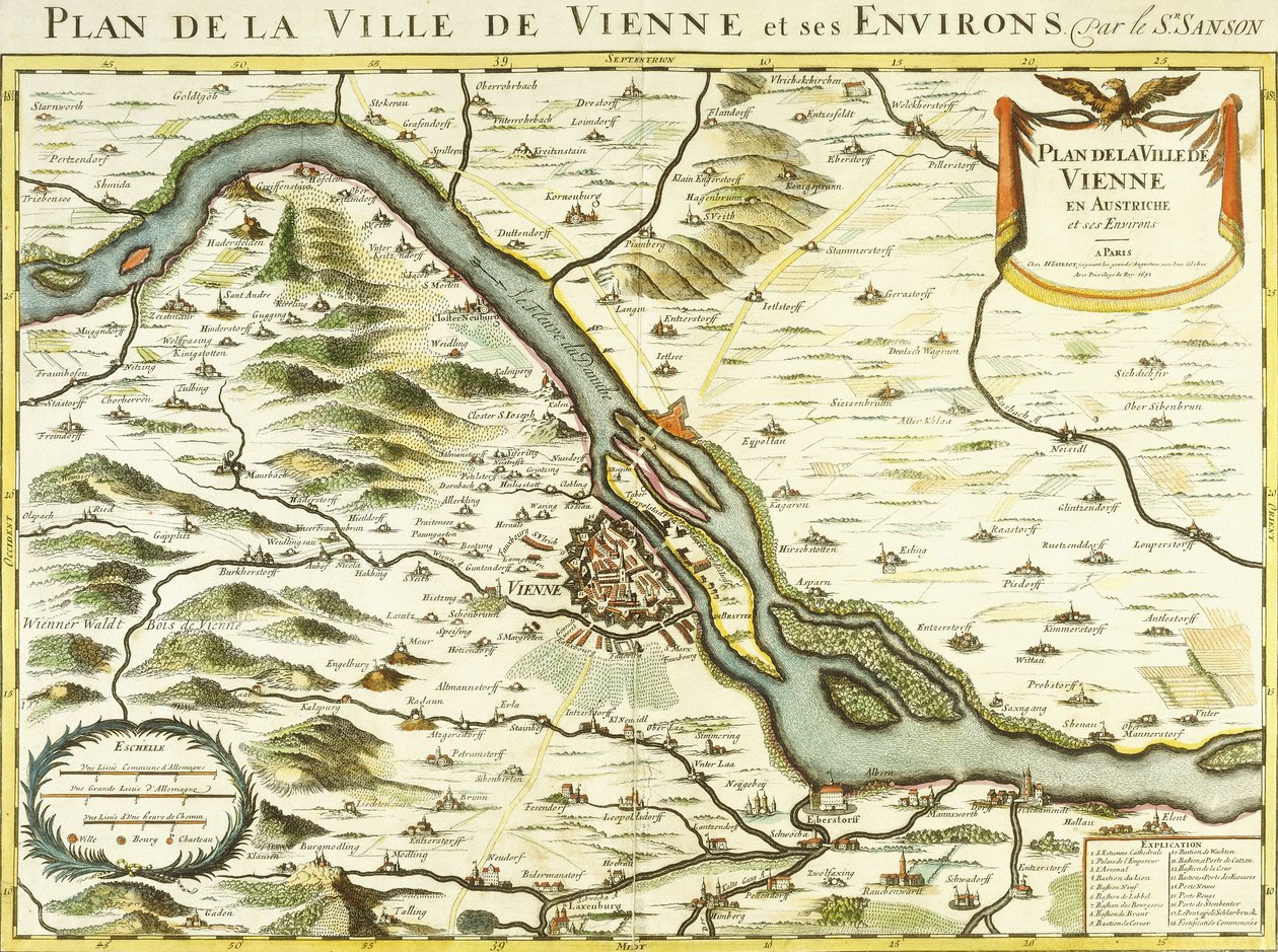 Wienin kaupungin kartta, 1692 tekijältä Nicolas Sanson DAbbeville