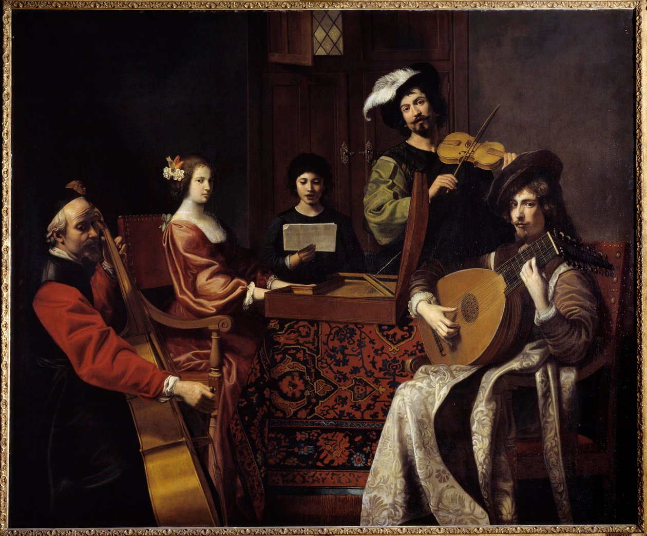 Barokkkimusiikki: "" Konsertti""" Muusikot soittavat jousisoittimia. Nicolas Tournierin (1590-1657) maalaus 1600-luvun su. 1,88x2,26 m tekijältä Nicolas Tournier