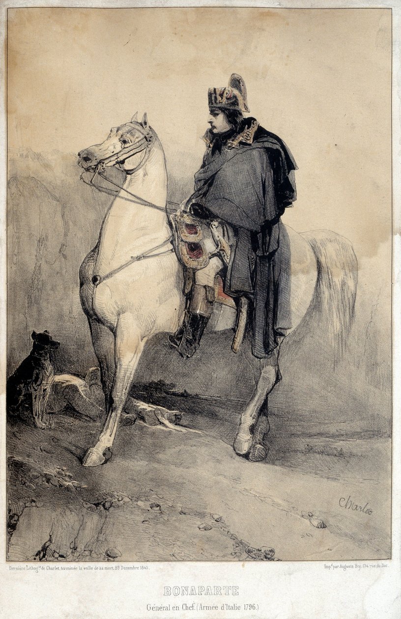 Ratsastusmuotokuva Napoleon I Bonapartesta (1769-1821), Italian armeijan päällikkö tekijältä Nicolas Toussaint Charlet