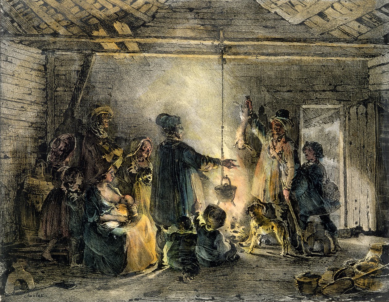 Hiilikaivosmajan sisustus, kaiverrus Godefroy Engelmann (1788-1839) 1829 tekijältä Nicolas Toussaint Charlet