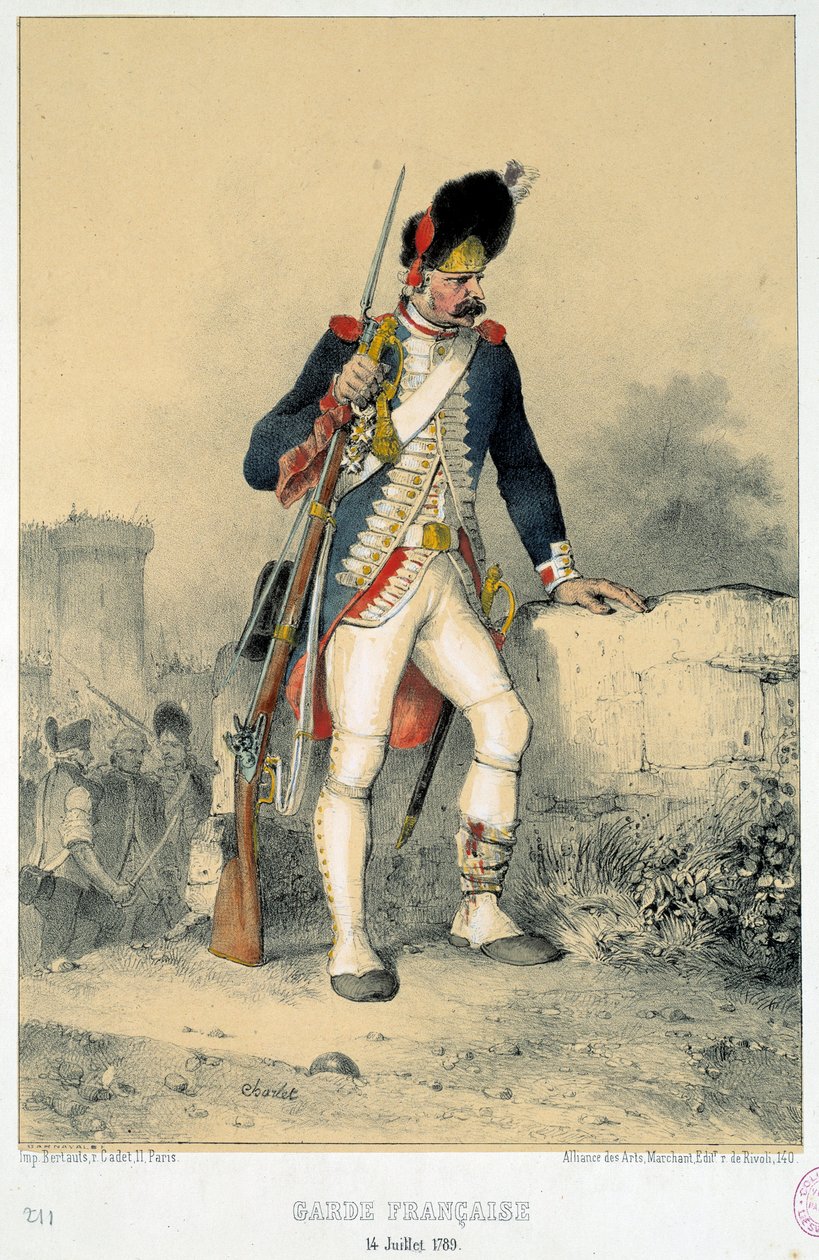 Ranskalaisen kaartin jäsen (14. heinäkuuta 1789). Kaiverrus Nicolas Toussaint Charlet (1792-1845) tekijältä Nicolas Toussaint Charlet
