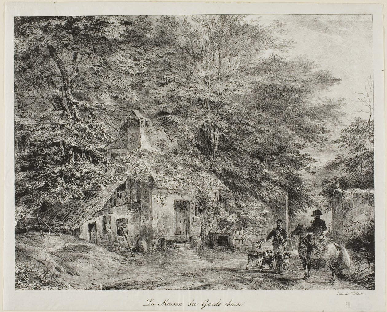 Riistanvartijan mökki, vuoden 1826 albumista. tekijältä Nicolas Toussaint Charlet
