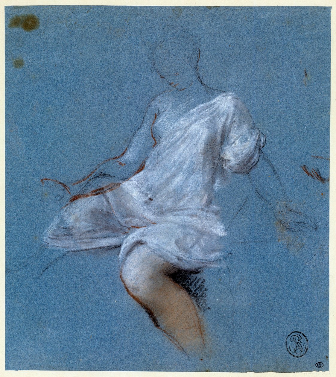 Vartalon verhojen tutkimus Nicolas Vleughelsin (1668-1737) piirustus 1700-luvun Pariisi, Louvre-museo tekijältä Nicolas Vleughels