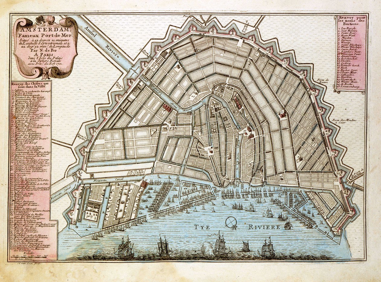 Amsterdamin kartta. Atlas, Nicolas de Fer (1646-1720), Pariisi 1700. tekijältä Nicolas de Fer