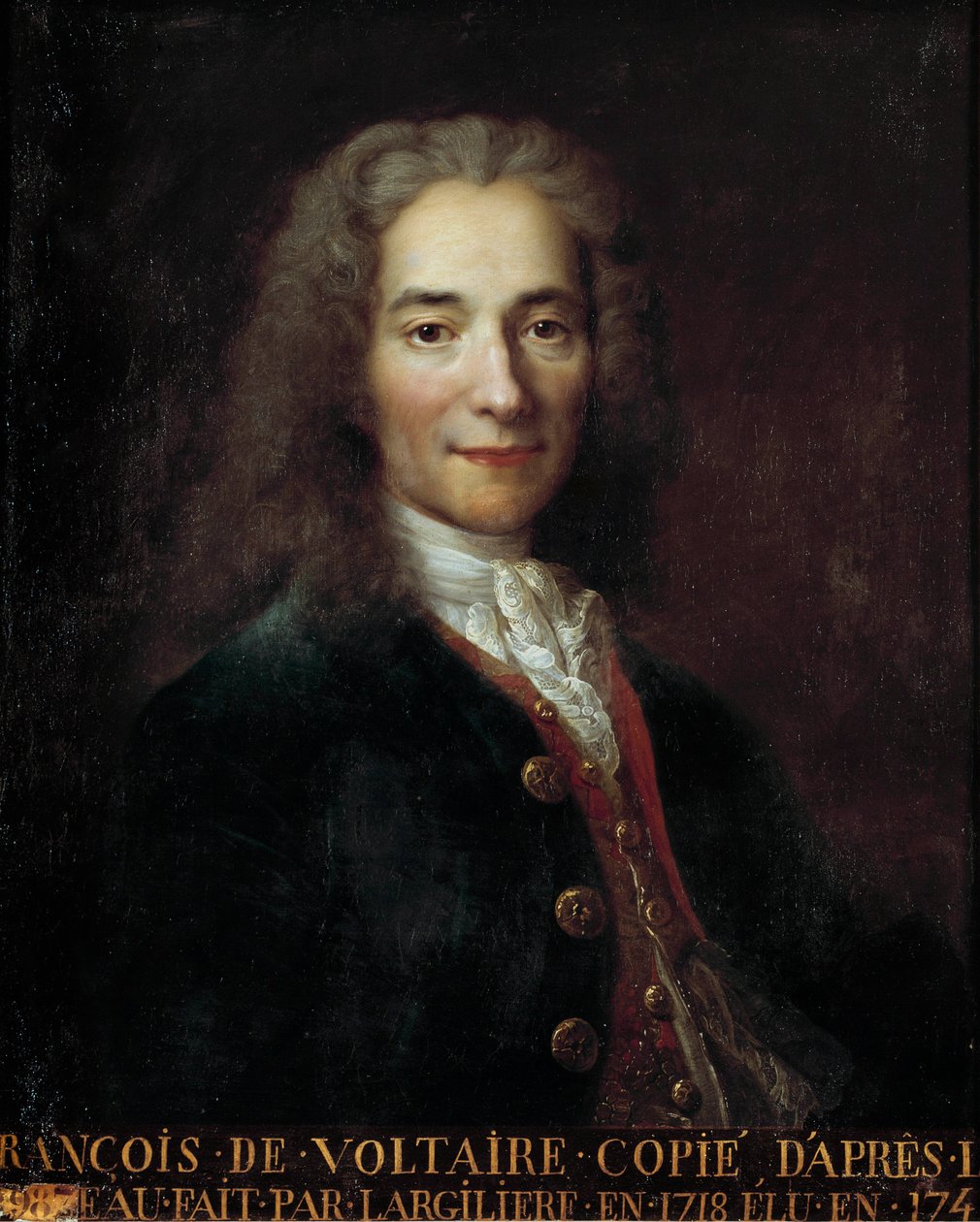 Muotokuva Francois Marie Arouet dit Voltairesta (1694 - 1778), ranskalaisesta kirjailijasta ja filosofista. Kopio Nicolas De Largilliere (1656 - 1746) tekijältä Nicolas de Largillière