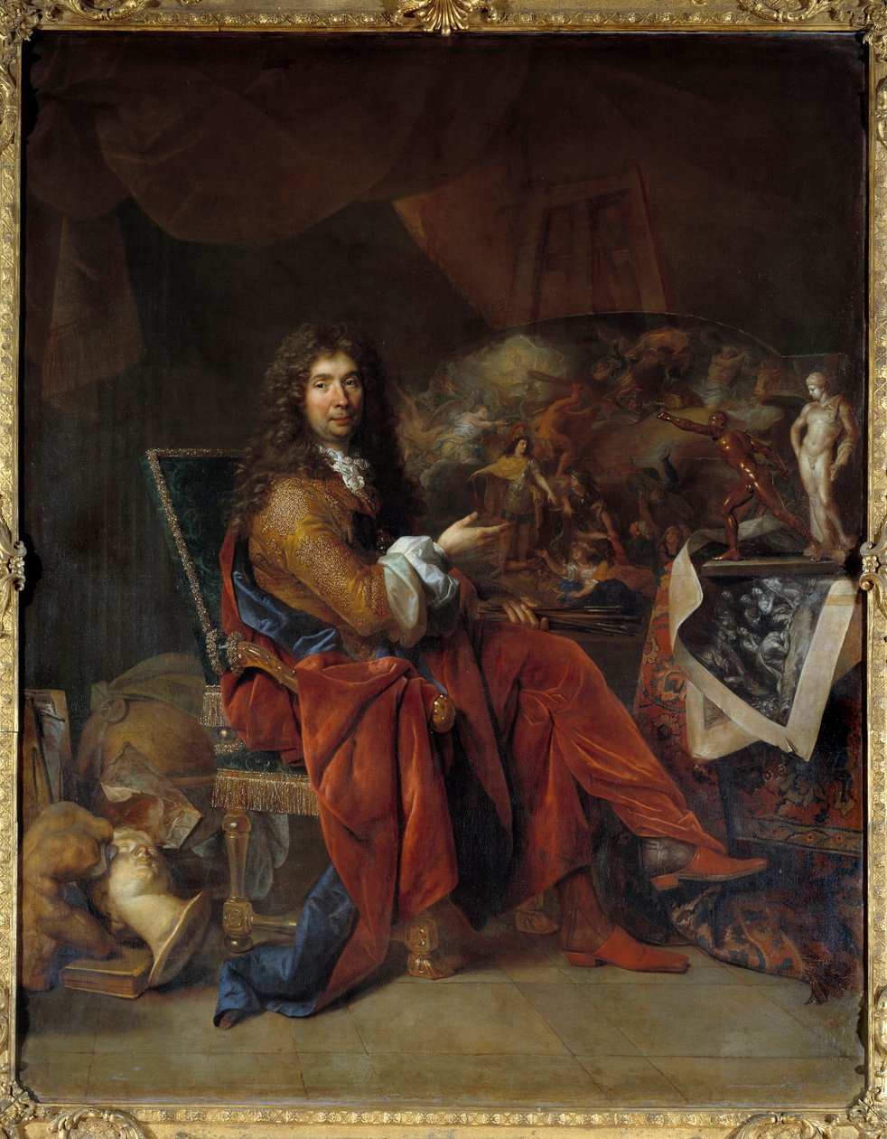 Muotokuva Charles Lebrunista (Le Brun) (1619-1690), ensimmäinen kuningas Ludvig XIV:n maalari Nicolas de Largillieren (1656-1746) maalaus Dim. 2,32 x 1,81 m. Pariisi. Louvren taidemuseo tekijältä Nicolas de Largillière
