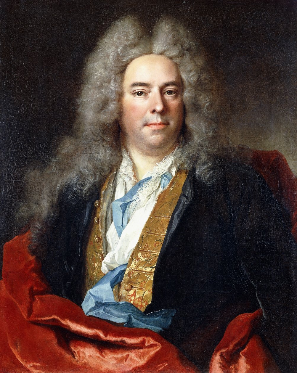 Muotokuva Jacques Vincent Bassablonsista, kuninkaan neuvonantajasta, puolipitkä, yllään sininen takki, jossa on kultainen brodeerattu liivi ja punainen kääre, 1718 tekijältä Nicolas de Largillière