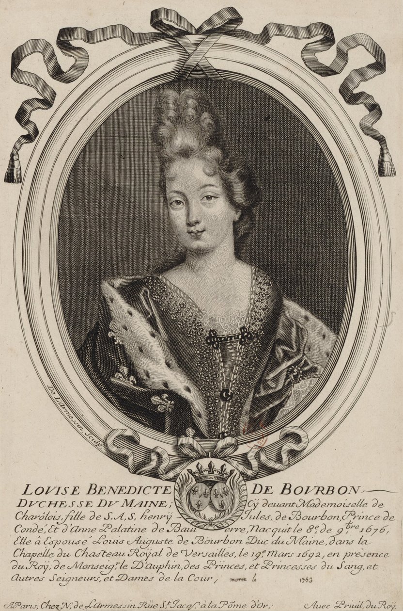 Pariisilaisen Nicholas de Larmessinin kaiverrus Louise Bénédicte de Bourbonista (Mainen herttuatar) noin vuonna 1690. tekijältä Nicolas de Larmessin