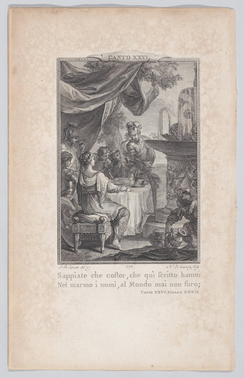 Canto 26, Stanza 39, Orlando Furiososta, 1774, 1774. tekijältä Nicolas de Launay