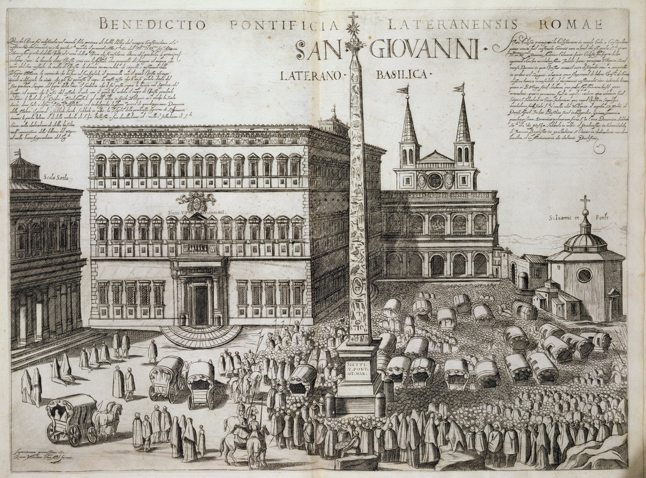 Obeliskin vihkiminen San Giovanni Lateranon basilikan edessä, Roomassa 1588, 1600 (katso myös 193205) tekijältä Nicolaus van Aelst