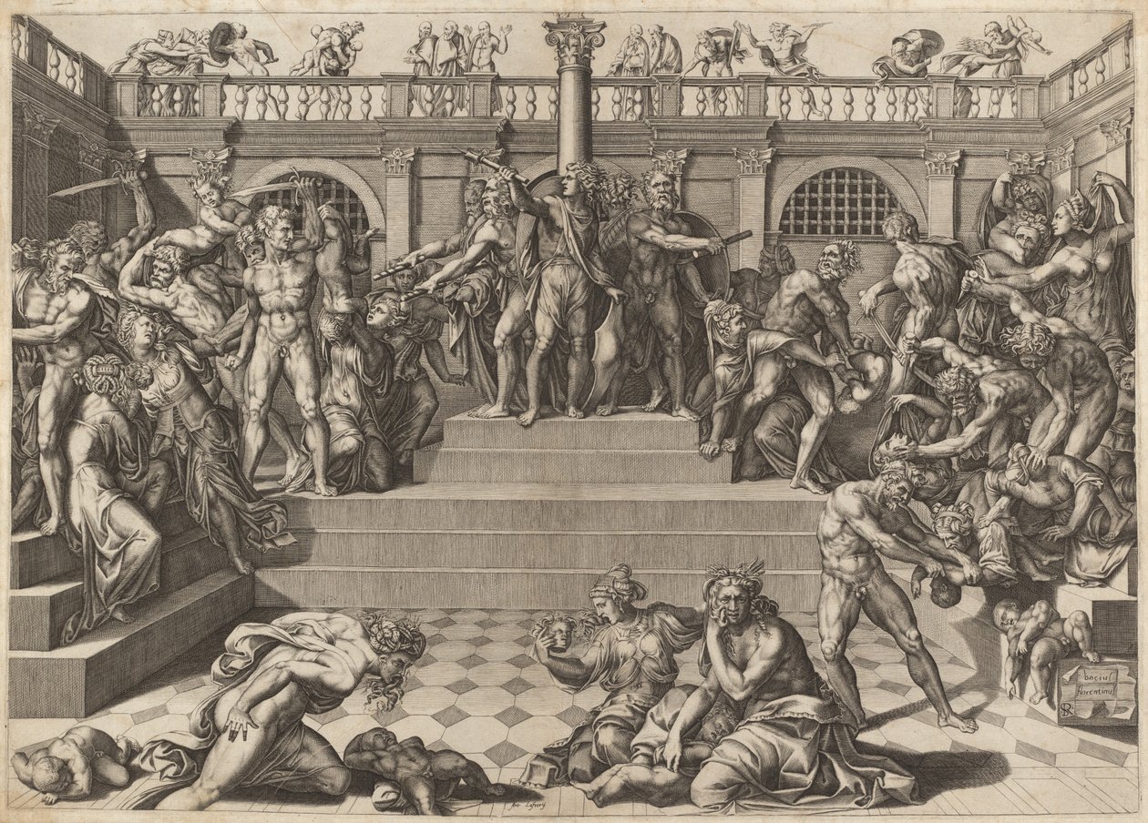 Viattomien verilöyly tekijältä Nicolaus Beatrizet, after Marco Dente, after Baccio Bandinelli