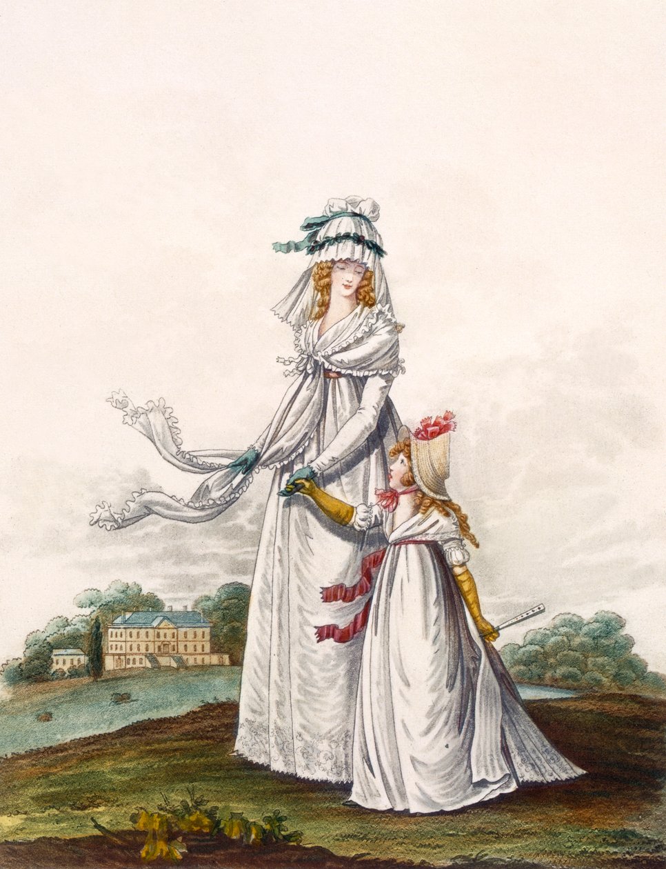 Aamumekot, kuva. 63 ja kuva 64 The Gallery of Fashionista, 1797 tekijältä Nicolaus von Heideloff