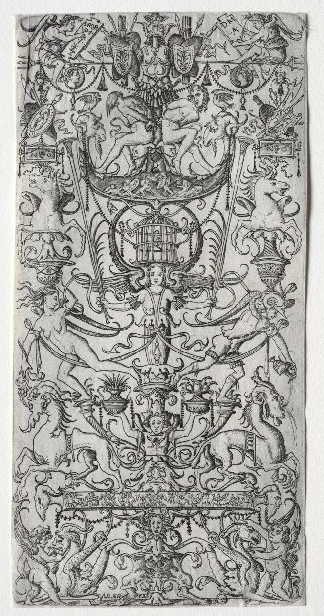 Ornamenttipaneeli, jossa on lintuhäkki, c. 1500-1512. tekijältä Nicoletto da Modena