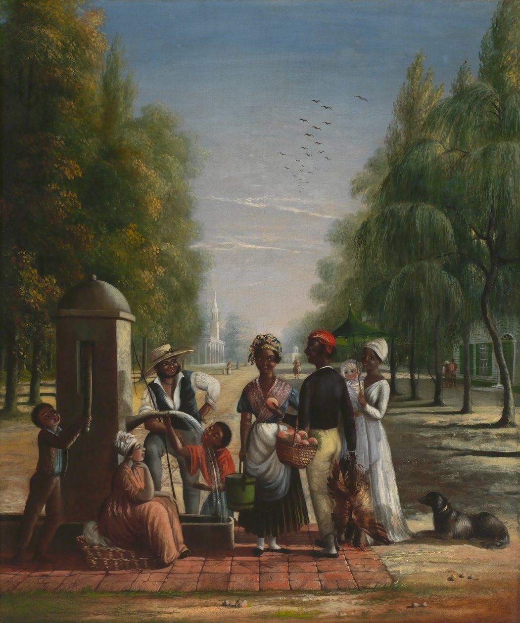 Palvelijoita pumpun ääressä, noin 1840 (öljy kankaalle). tekijältä Nicolino Calyo