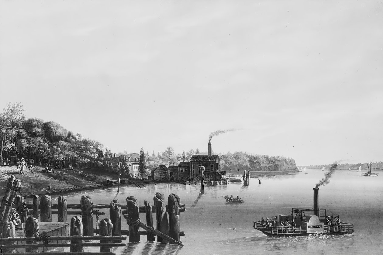 Näkymä Hobokenista otettu lautalta, n. 1838. tekijältä Nicolino Calyo