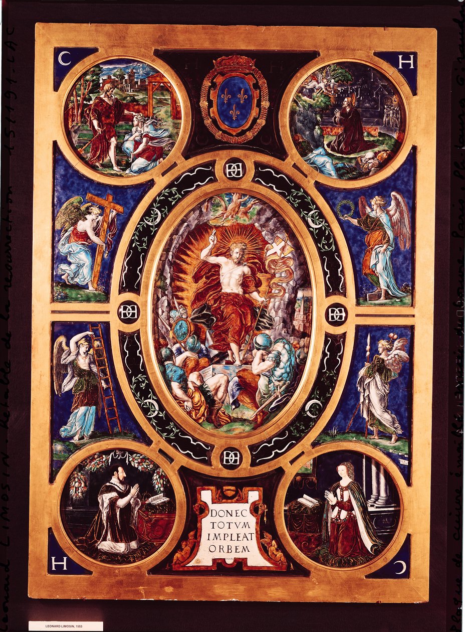 Ylösnousemusta esittävä Sainte-Chapellen alttaritaulu, emaloitu Leonard Limosin (1505-76) 1553 (emaloitu messinki). tekijältä Nicolo dell Abate