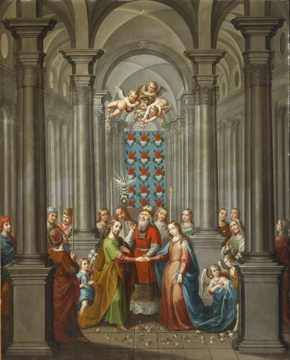 Neitsyen häät (Desposorios de la Virgen), 1745 (öljy kuparille) tekijältä Nicolás Enríquez