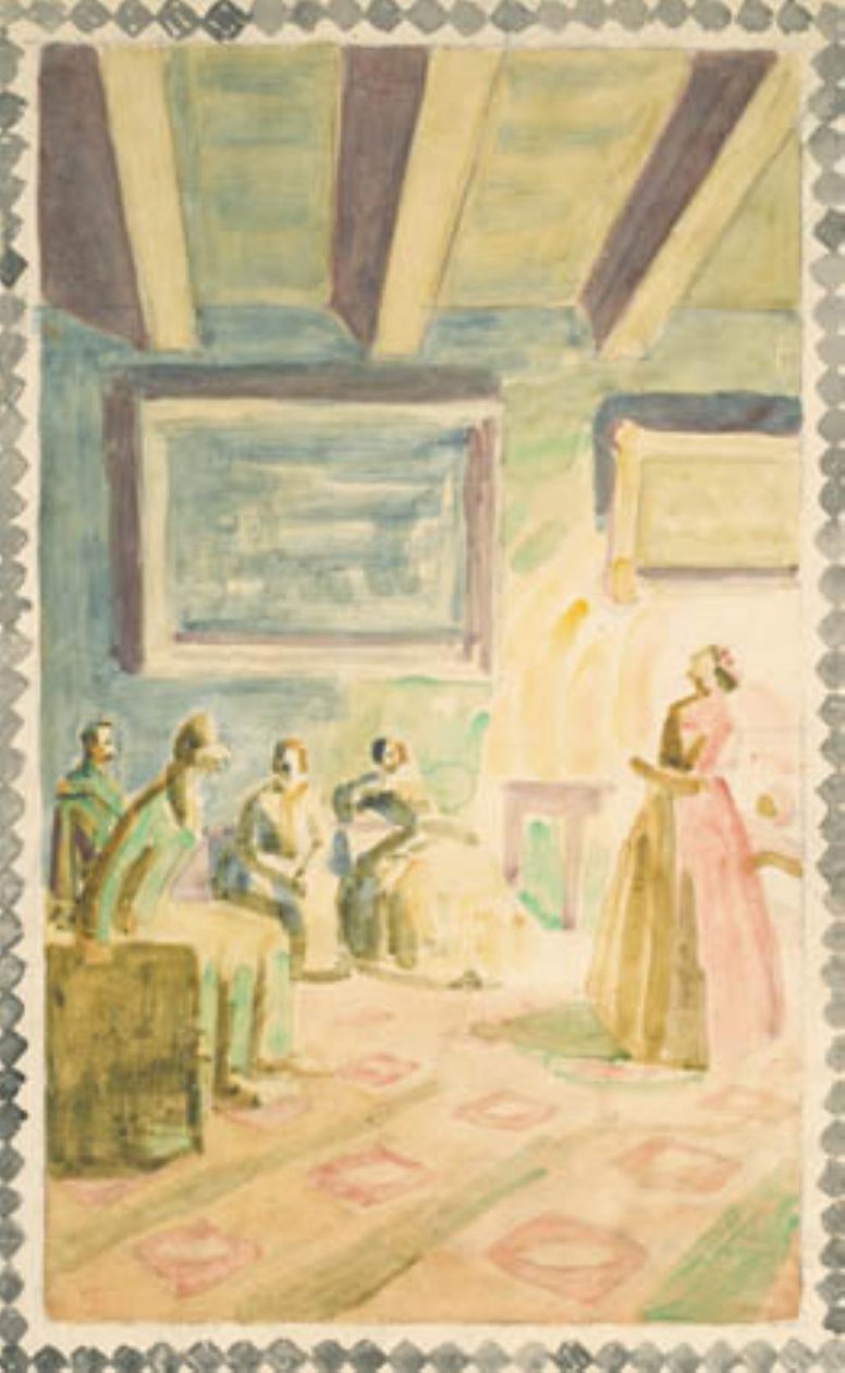 Jenny Lind canta a Weimar per a la família del Gran Duc i H.C. Andersen. Esborrany de decoració al fresc a H.C. Andersen Memorial Hall a Odensefinnish tekijältä Niels Larsen Stevns