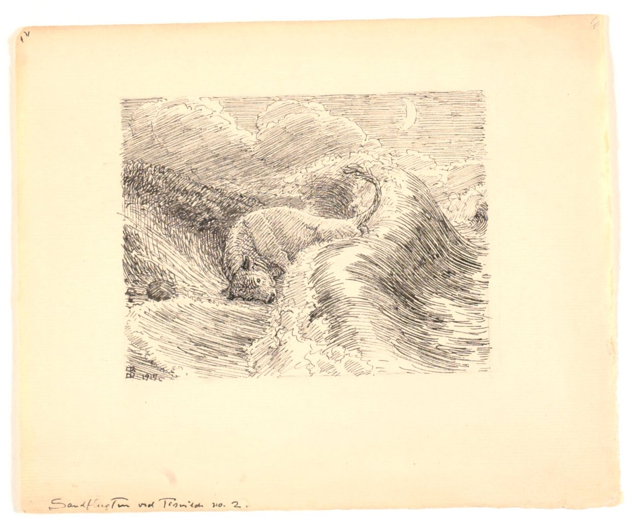 Kuvitus "The sand rush at Tisvilde" tekijältä Niels Skovgaard
