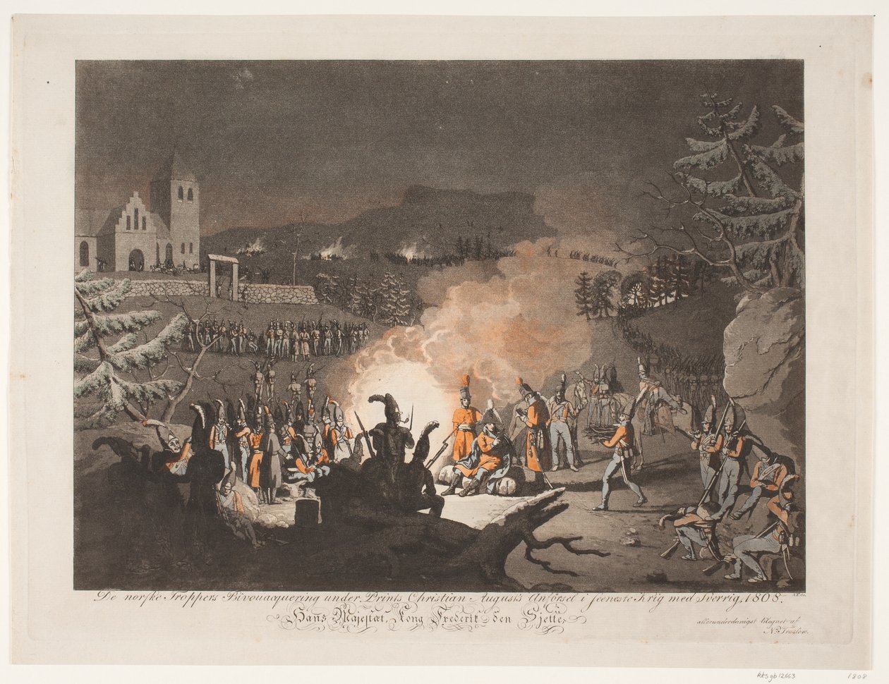 Norjalaisten joukkojen ryöstäminen printtien alla Christian Augustin anförsel viimeisessä sodassa Ruotsin kanssa 1808 tekijältä Niels Truslew