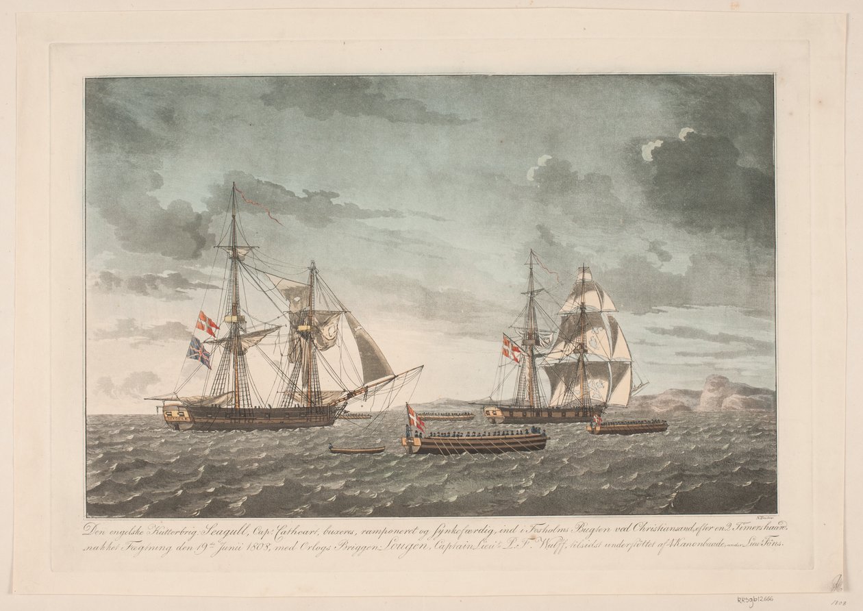 Englantilainen leikkuriprigi Lougenin taistelun jälkeen 19. kesäkuuta 1808 tekijältä Niels Truslew