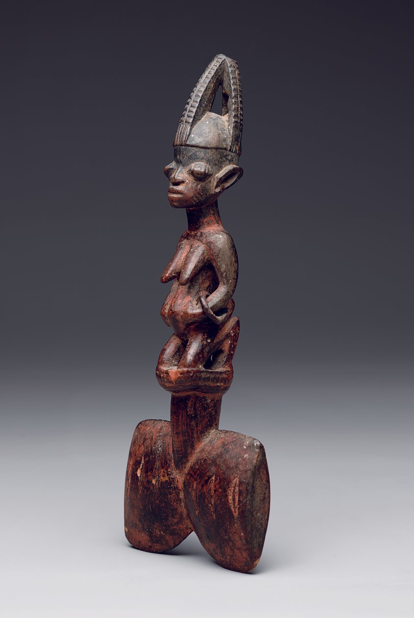 Shango-tanssisauva ("oshe" Shango), 1800-luvun lopusta 1900-luvun alkuun (puu, pigmentti ja metalli) tekijältä Nigerian School