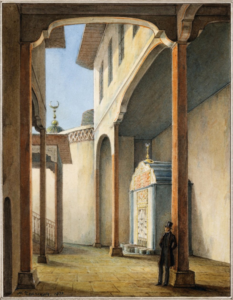 Runoilija Aleksanteri Pushkin Bahçesarayn palatsissa, 1837 tekijältä Nikanor Grigoryevich Chernetsov