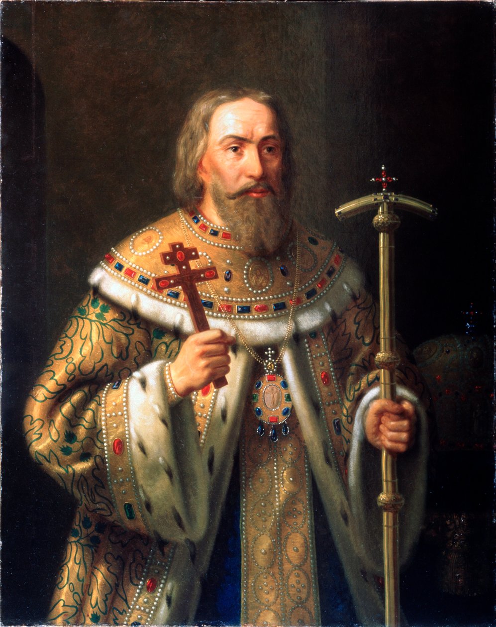 Retrat del patriarca Filaret de Moscou (Fyodor (o Feodor) Nikitich Romanov) (1553-1633) (Retrat del patriarca Filaret de Moscou) - Pintura de Nikanor Leontievich Tiutriumov (1821-1877), oli sobre tela, mitjan segle XIX - Museu estatal a l