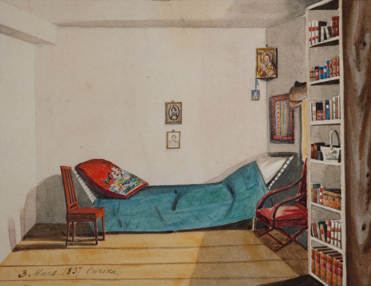 Nikita Muravjovin huone maanpaossa Irkutskin läänissä, 1837 tekijältä Nikita Mikhailovich Muravyov
