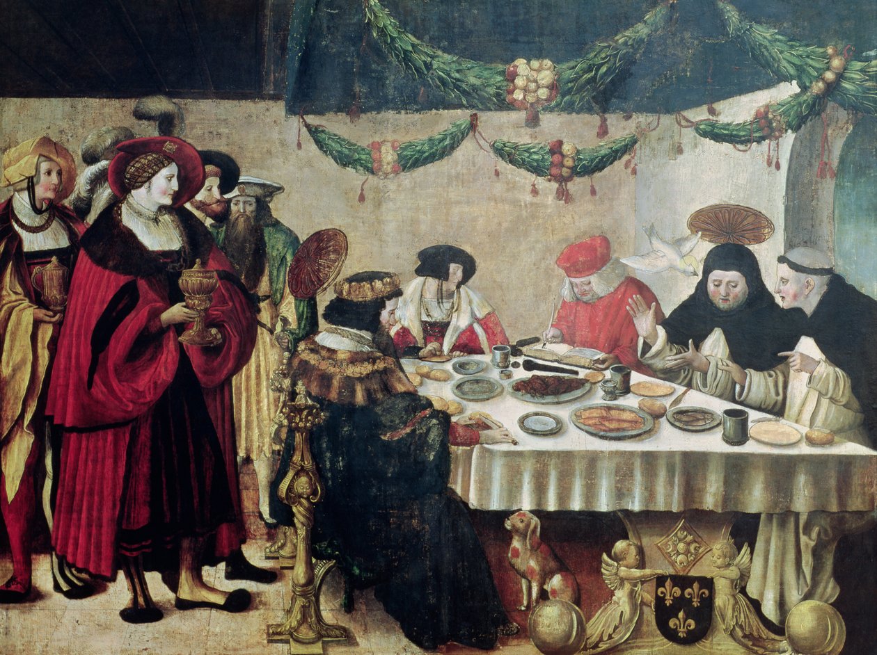 Pyhä Tuomas Akvinolainen (1214-74) ja Ludvig IX (1215-70) (tempera paneelissa) tekijältä Niklaus Manuel