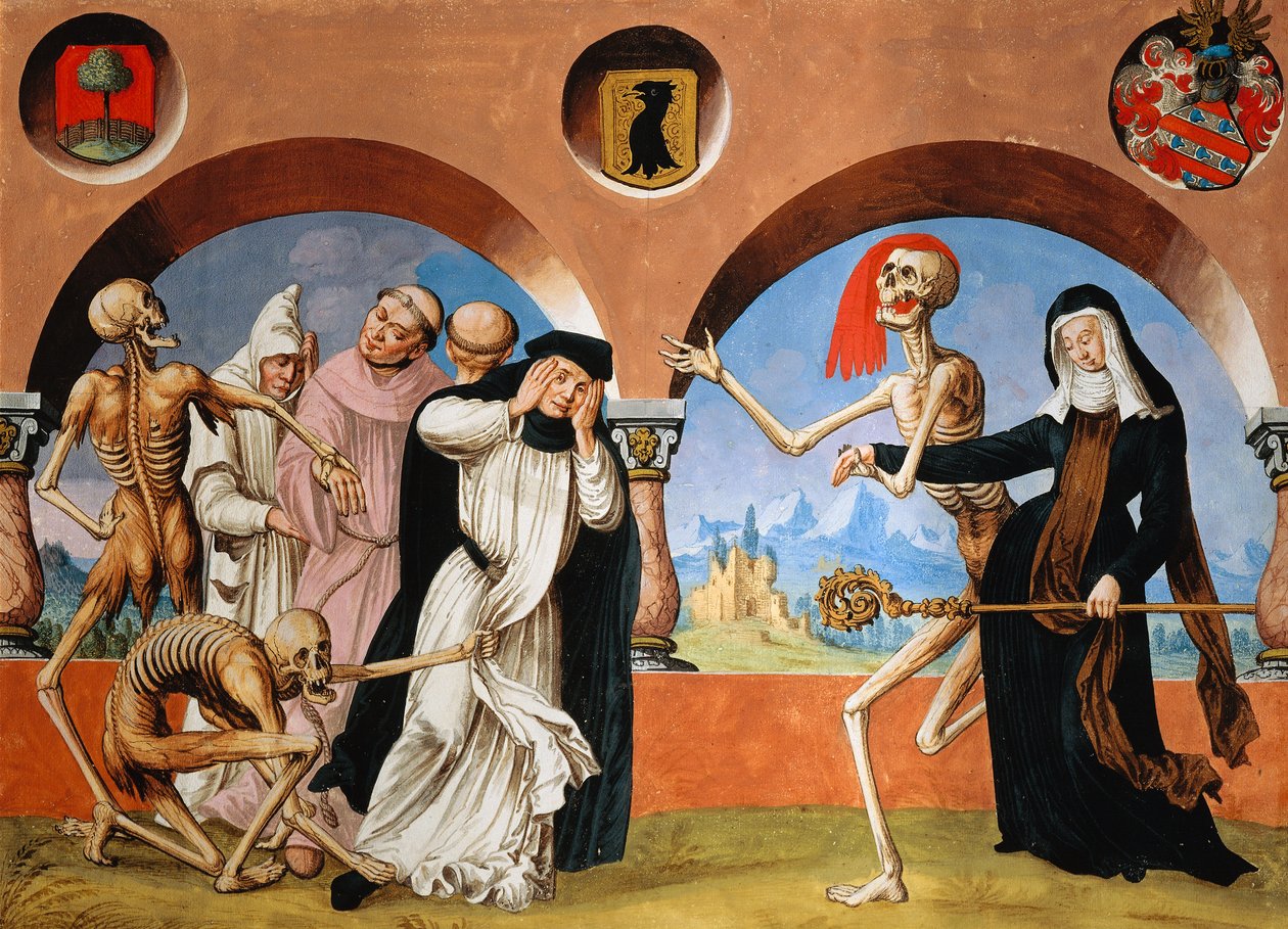 Kuolema, munkit ja luostari Albrecht Kauwin Dance of Death -sarjasta tekijältä Niklaus Manuel