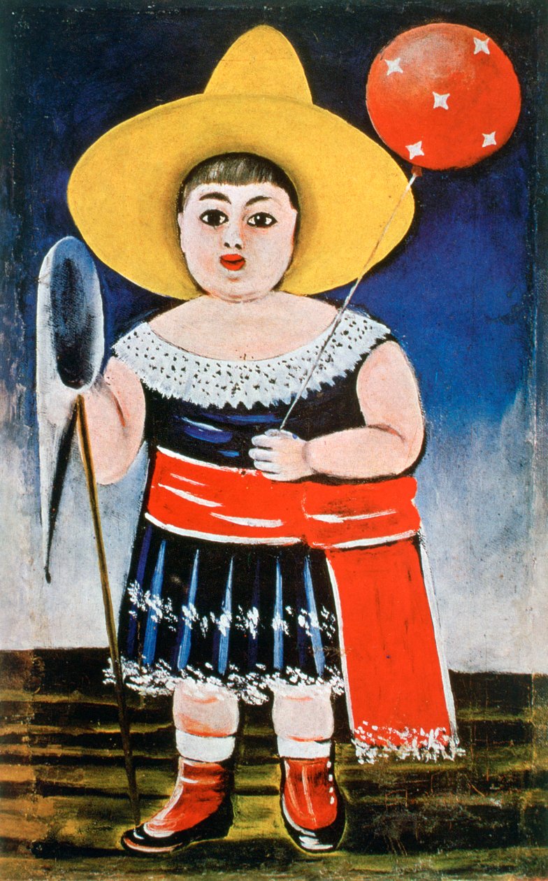 Pieni tyttö kuviollisella ilmapallolla, c1885-1918 tekijältä Niko Pirosmanishvili