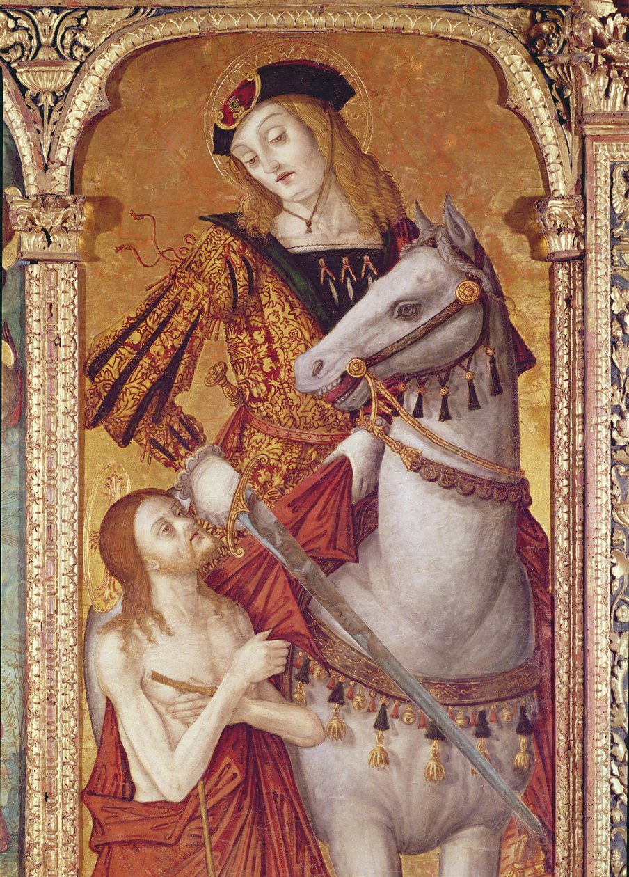 Birhen at Bata kasama si SS. Gregory at Martin, detalye ng St. Martin, 1517 (tempera on panel)finn tekijältä Nikola Bozidarovic