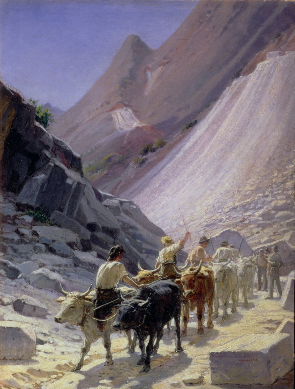 Marmorin kuljettaminen Carrarassa, 1868 tekijältä Nikolai Nikolaevich Ge