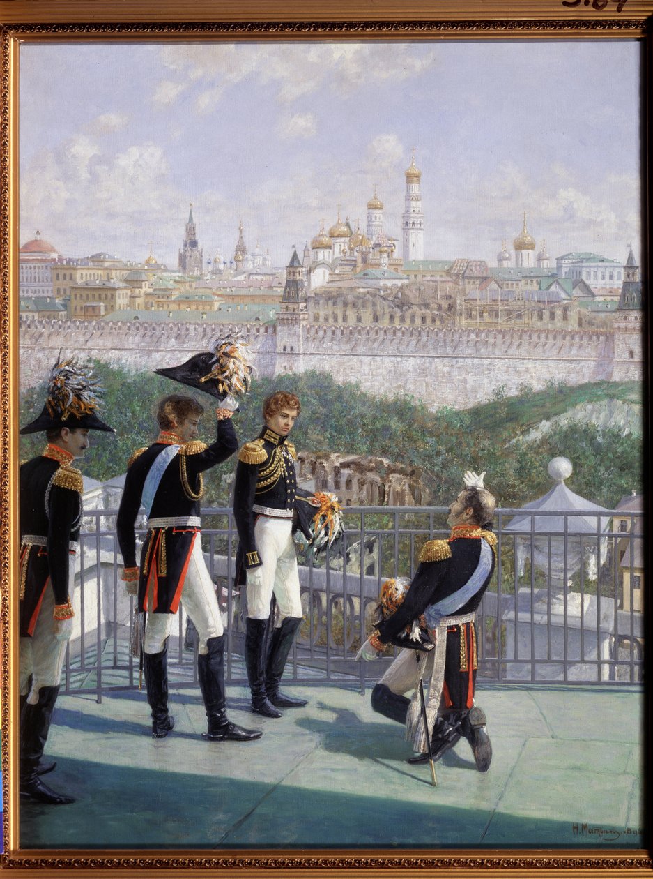 Preussin Fredrik Vilhelm III kiittää Moskovaa valtakuntansa pelastamisesta, 1896. tekijältä Nikolai Sergeyevich Matveyev