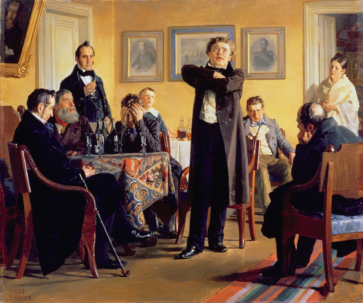 Näyttelijä Pavel Stepanovitš Mošalov (1800-48) ihailijoidensa joukossa, 1888. tekijältä Nikolai Vasilievich Nevrev