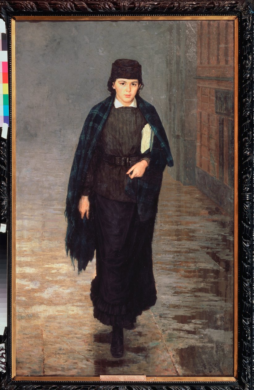 Tyttöopiskelija - Nikolai Aleksandrovitš Jarošenko (Jarošenko) maalaus (1846-1898), öljy kankaalle tekijältä Nikolai Aleksandrovich Yaroshenko