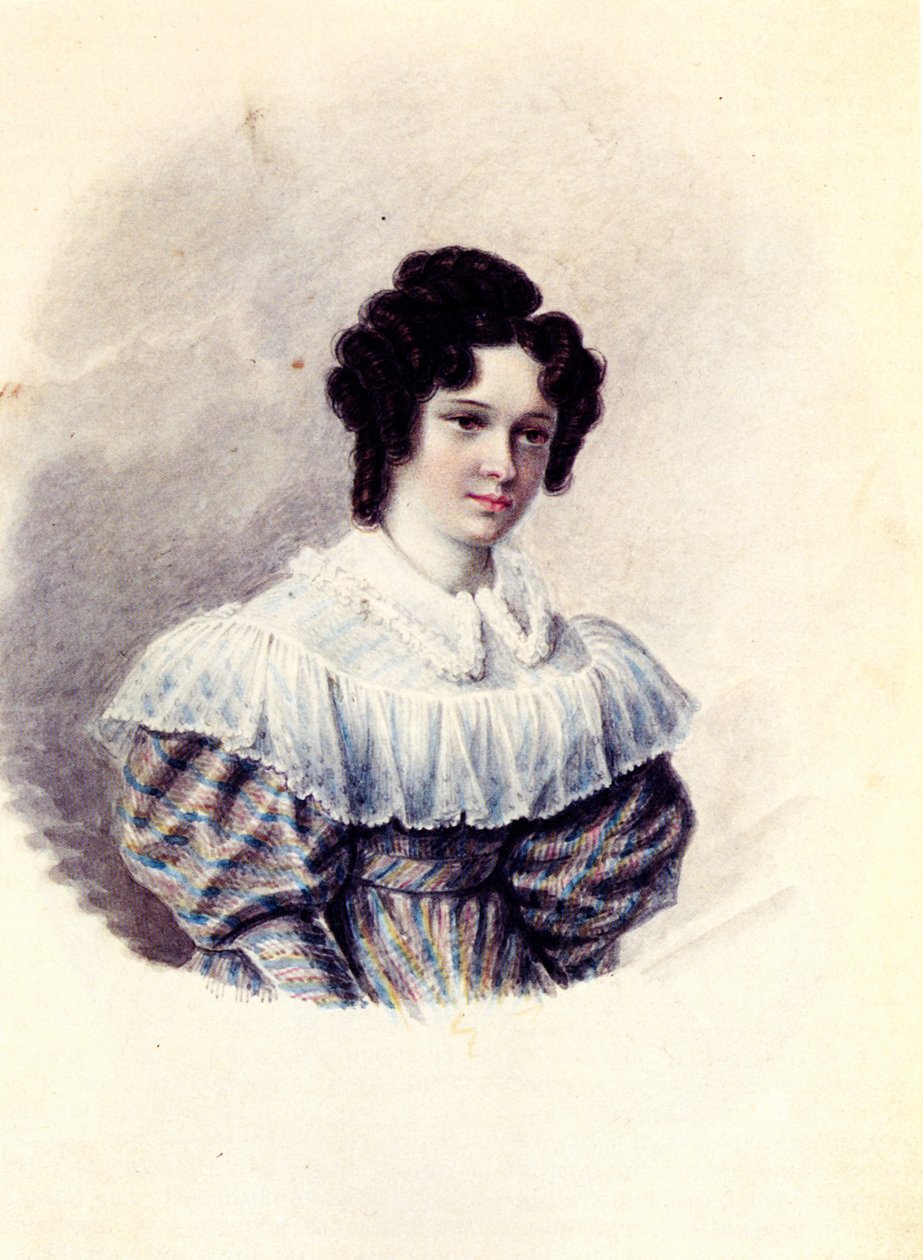 Muotokuva Alexandra Ivanovna Davydovasta 1802-1895, dekabristin Vasili Davydovin vaimosta, 1830-1839 tekijältä Nikolai Alexandrovich Bestuzhev