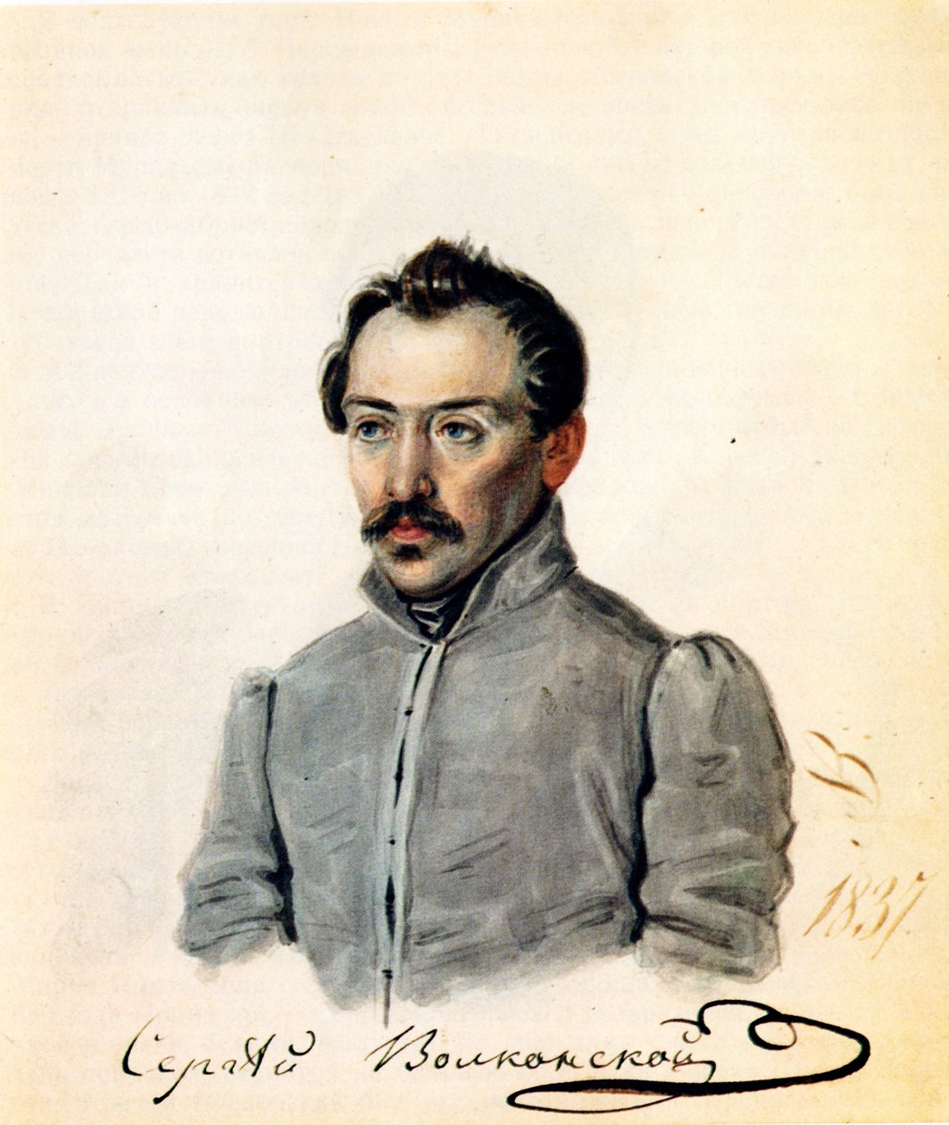 Dekabristikreivi Sergei Volkonskyn muotokuva 1788-1865, 1837 tekijältä Nikolai Alexandrovich Bestuzhev
