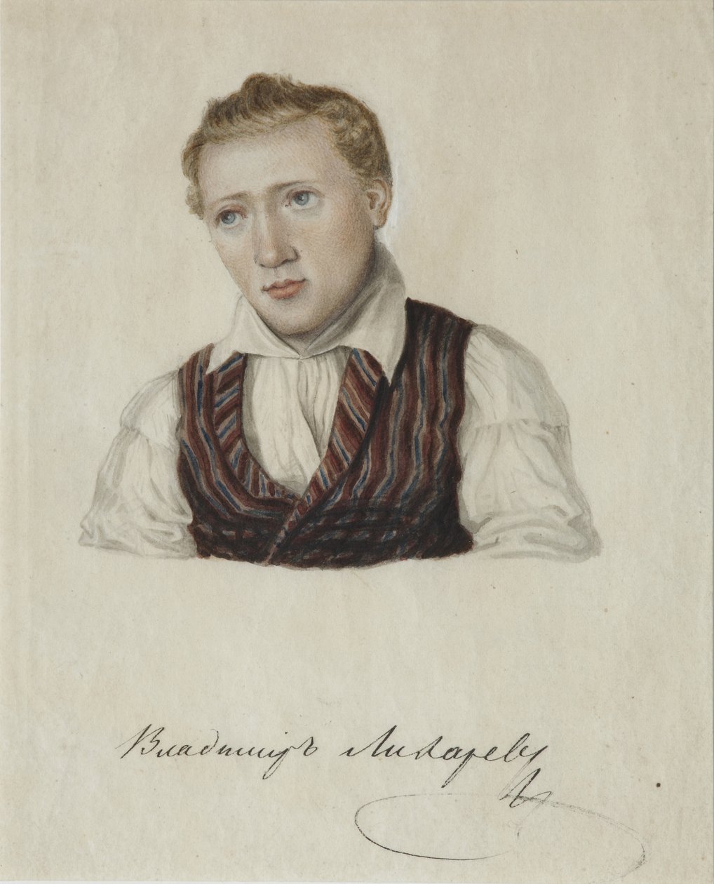 Dekabristin muotokuva Vladimir Nikolajevitš Likharevin 1803-1840, 1828 tekijältä Nikolai Alexandrovich Bestuzhev