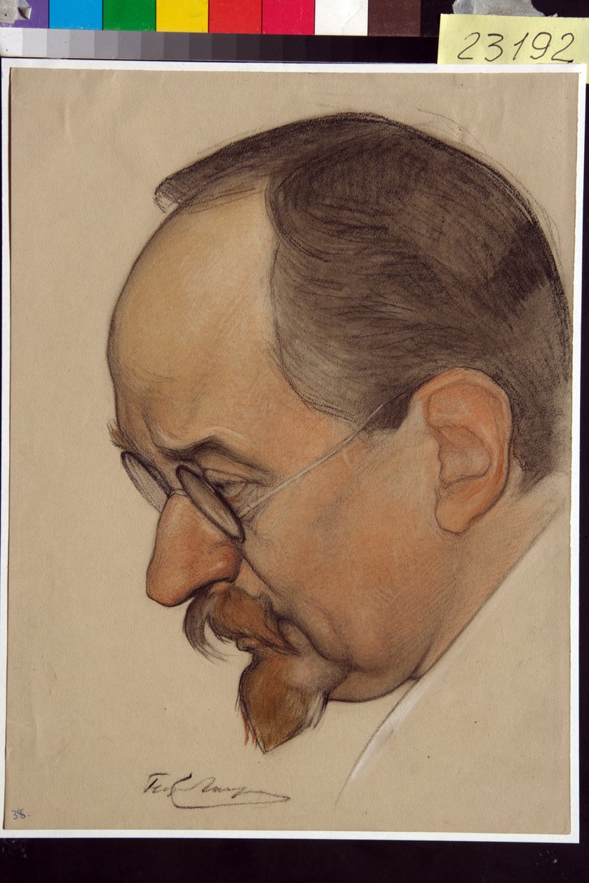 Georgi Vasilyevich Tchitcherinen (1872-1936) muotokuva - Nikolai Andreevich Andreevin (1873-1932) työ, veri ja liitu paperille (32,4x24,1 cm) tekijältä Nikolai Andreevich Andreev