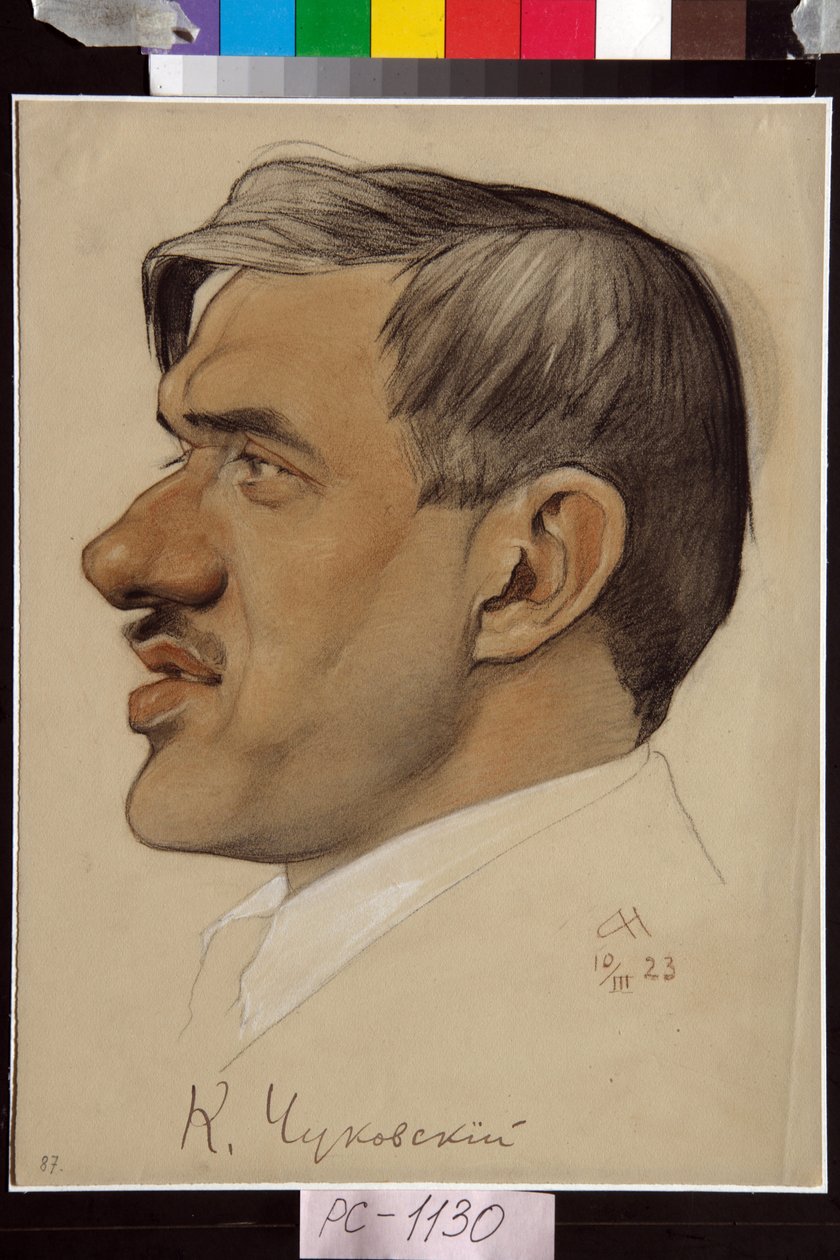 Kornei Tšukovskin (1882-1969) muotokuva - Nikolai Andrejevitš Andreevin (1873-1932) työ, veri ja liitu paperille (32,5x24,2 cm) tekijältä Nikolai Andreevich Andreev