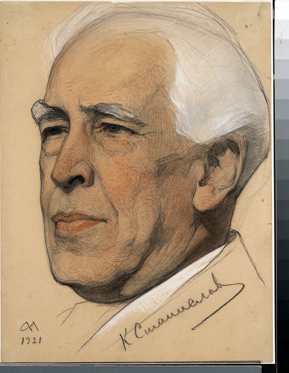 Muotokuva ohjaaja Constantin Sergueievich Stanislavskista (1863-1938) - Nikolai Andreevich Andreevin (1873-1932) työ, veri ja liitu paperille (32,2x24,2 cm) tekijältä Nikolai Andreevich Andreev