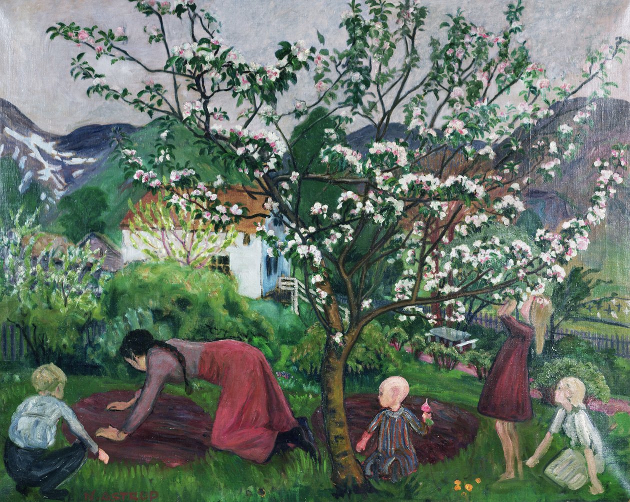 Puutarhassa, n. 1914-1915 (öljy kankaalle) tekijältä Nikolai Astrup