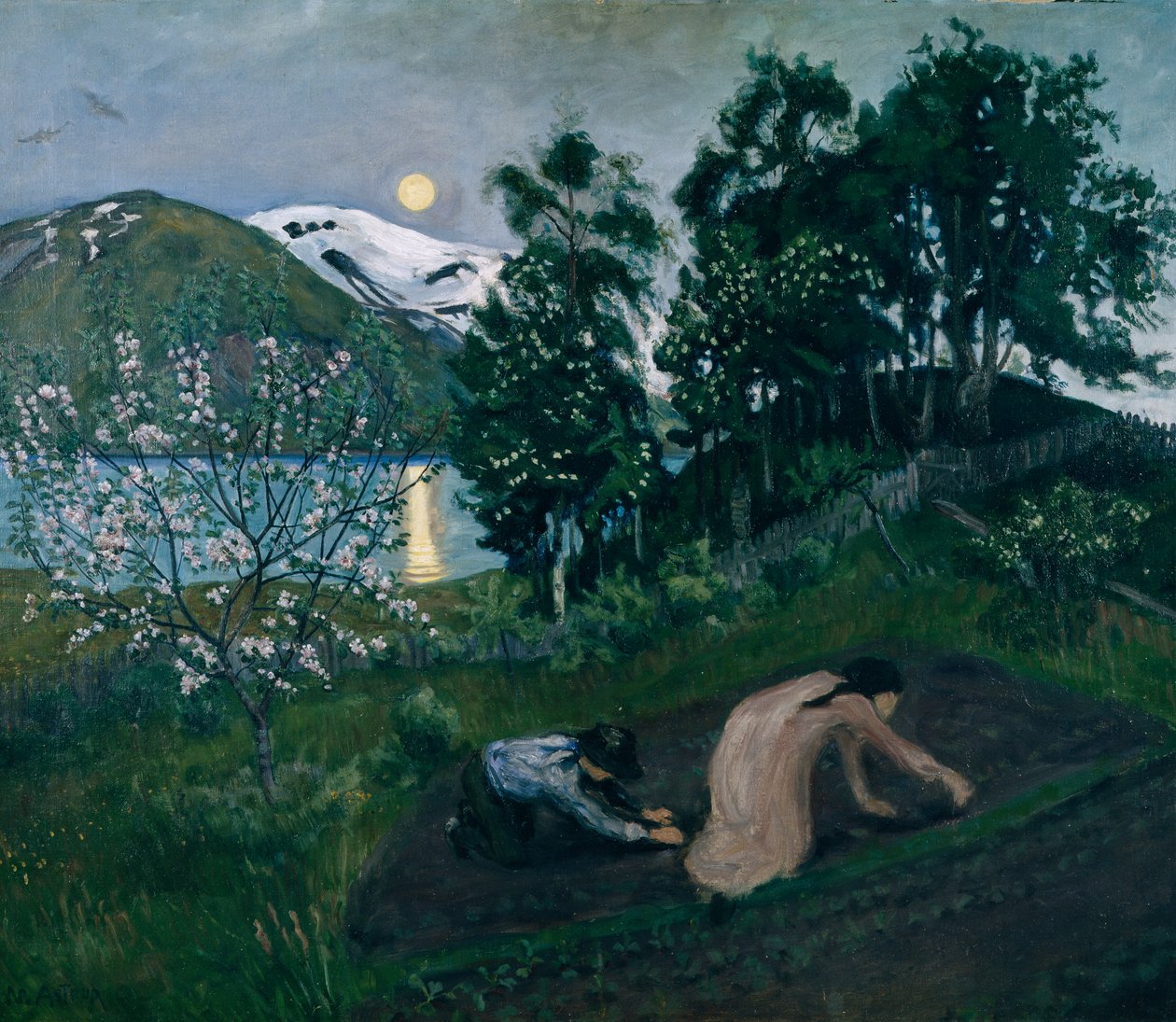 Kevätyö puutarhassa, yötyö puutarhassa tekijältä Nikolai Astrup