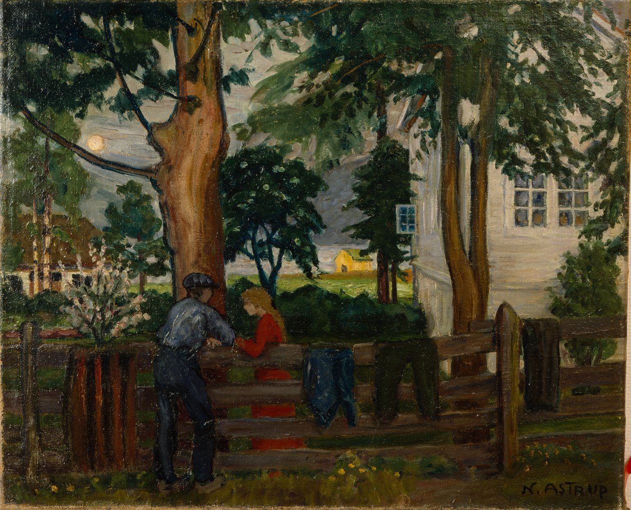 Kesäyö puutarhan portilla (öljy kankaalle) tekijältä Nikolai Astrup